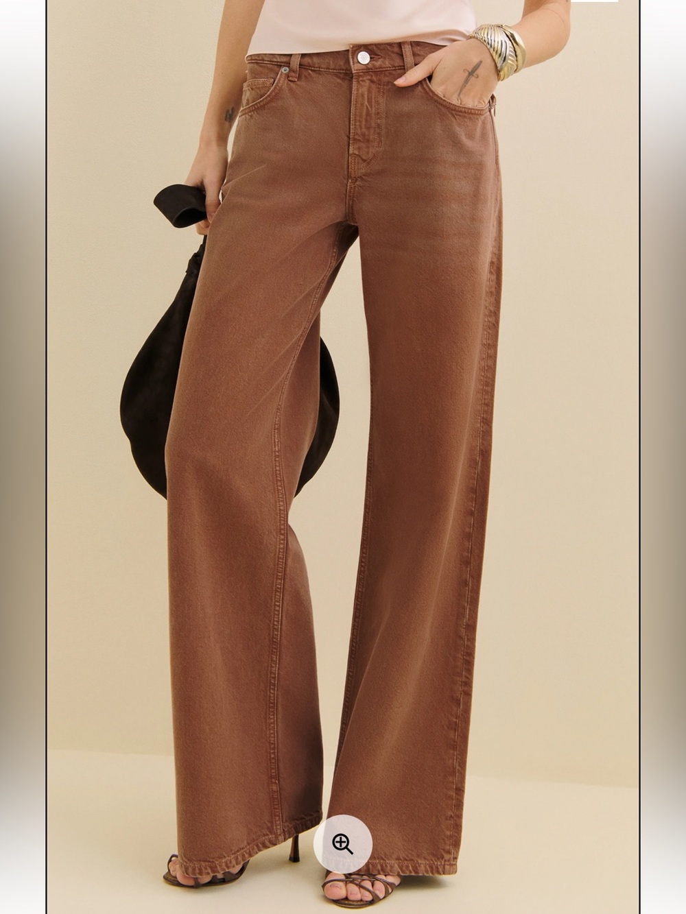 NWT Reformation Brown Sun Faded Mink Wash Slouchy Wide Leg Cary Jeans Sz. 33